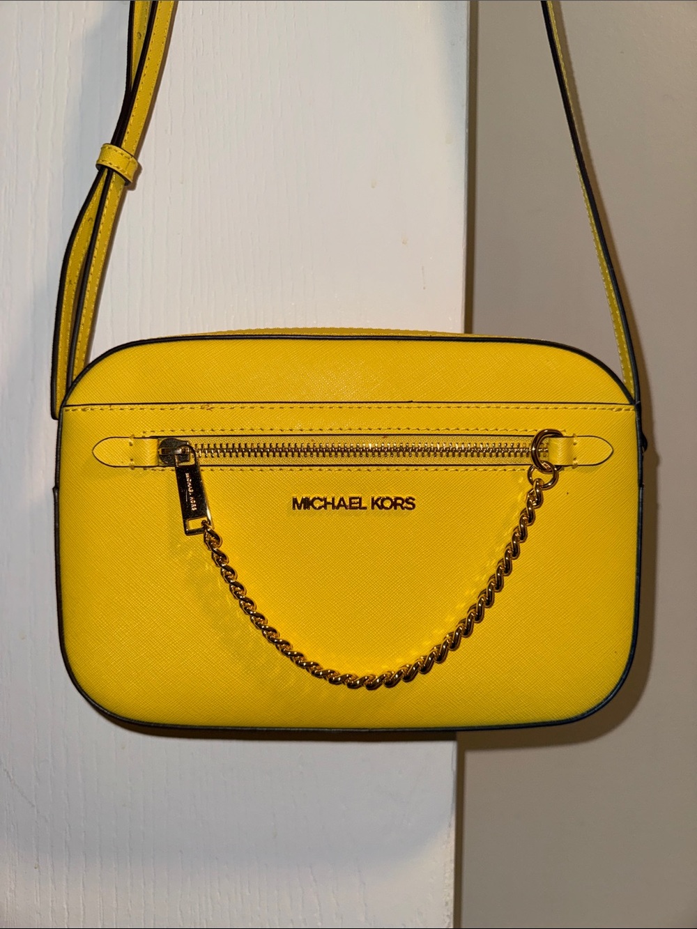 Michael Kors Bryant Medium Double Zip Chain Camera Crossbody Yellow